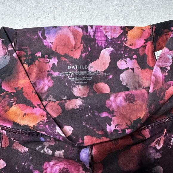 Athleta Salutation Stash Floral Leggings Medium High Rise Pockets - Picture 2 of 10